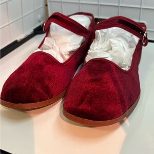 Red Velvet Mary Jane Flats - Women's Comfort Loafers